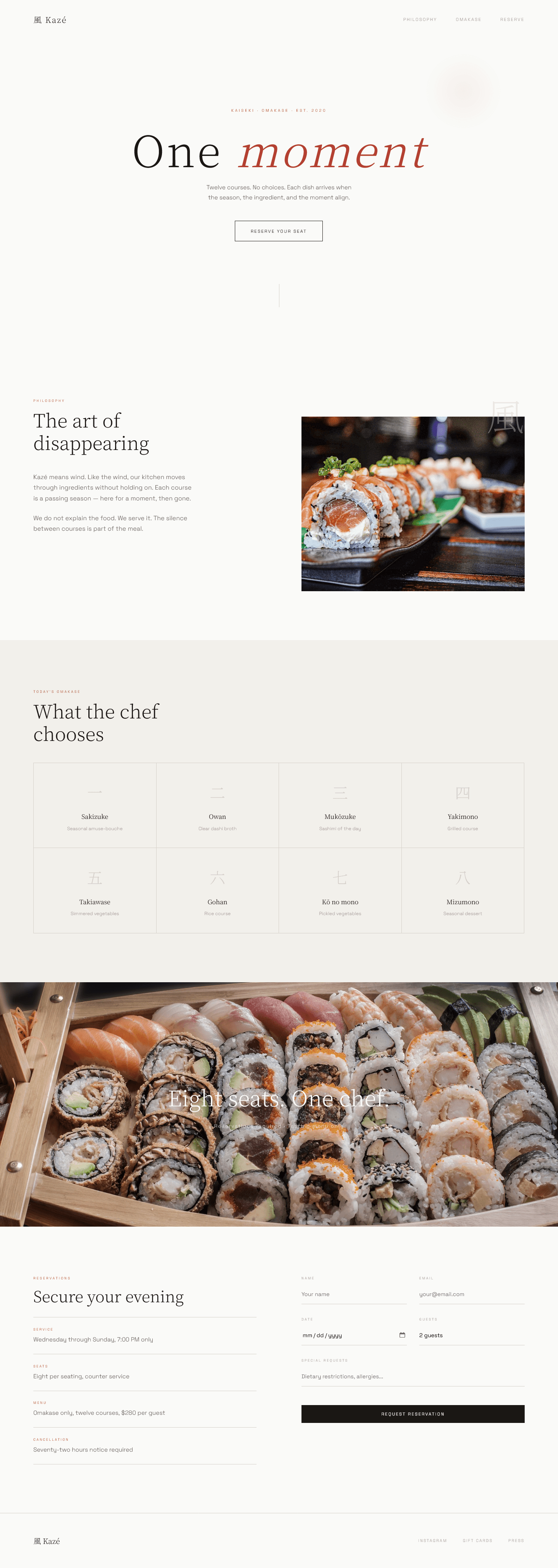 Kaiseki Kazé Japanese restaurant website design concept