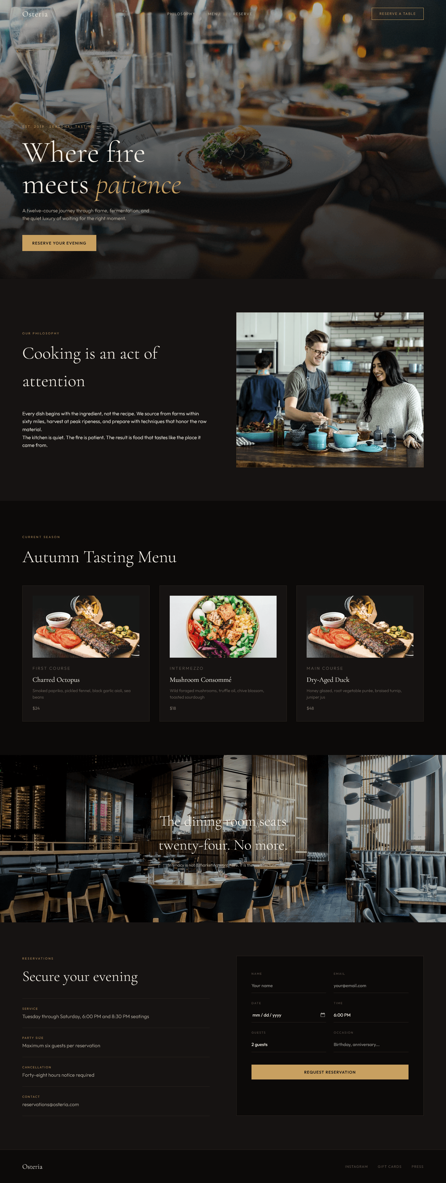 Osteria restaurant website design concept