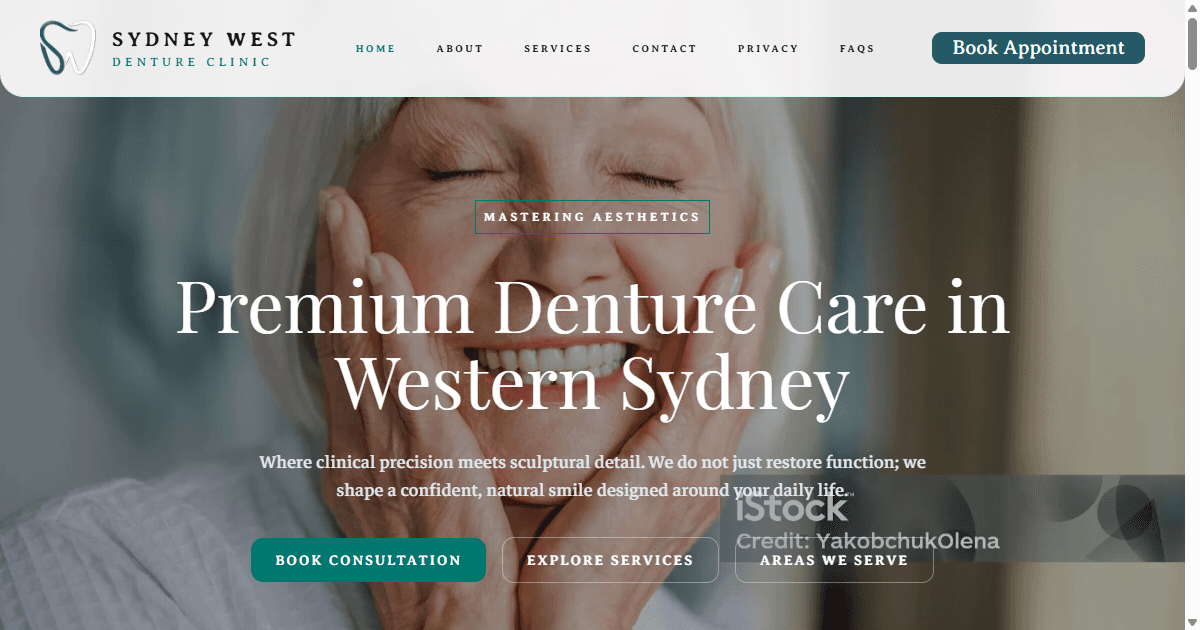 Screenshot of the Sydney West Denture Clinic website built by In-Esque